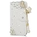 S4 Case,Galaxy S4 Case - Mavis's Diary 3D Handmade Bling Crystal LOVE Heart Pendant Sparkle Glitter Rhinestone Diamond Flowers PU Leather Wallet Type with Magnetic Clasp Credit Card Holder Design Folio Case Cover for Samsung Galaxy S4 I9500 I9505 SPH-L720 SGH-I337with Soft Clean Cloth (White)