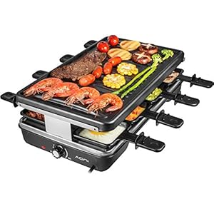 AONI Raclette grill Rauchfreier grill Elektrischer BBQ-Grill mit Antihaft-Grillfläche, 1200W Temperaturregelung…