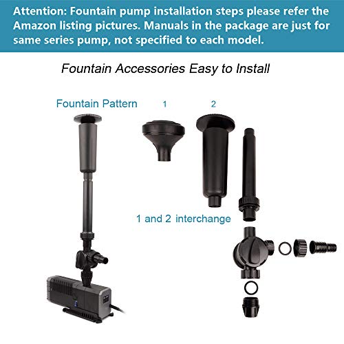 YCTECH 660 GPH Ultra-Quiet Submersible Pump with Fountain Kit for Pond, Statuary, Garden