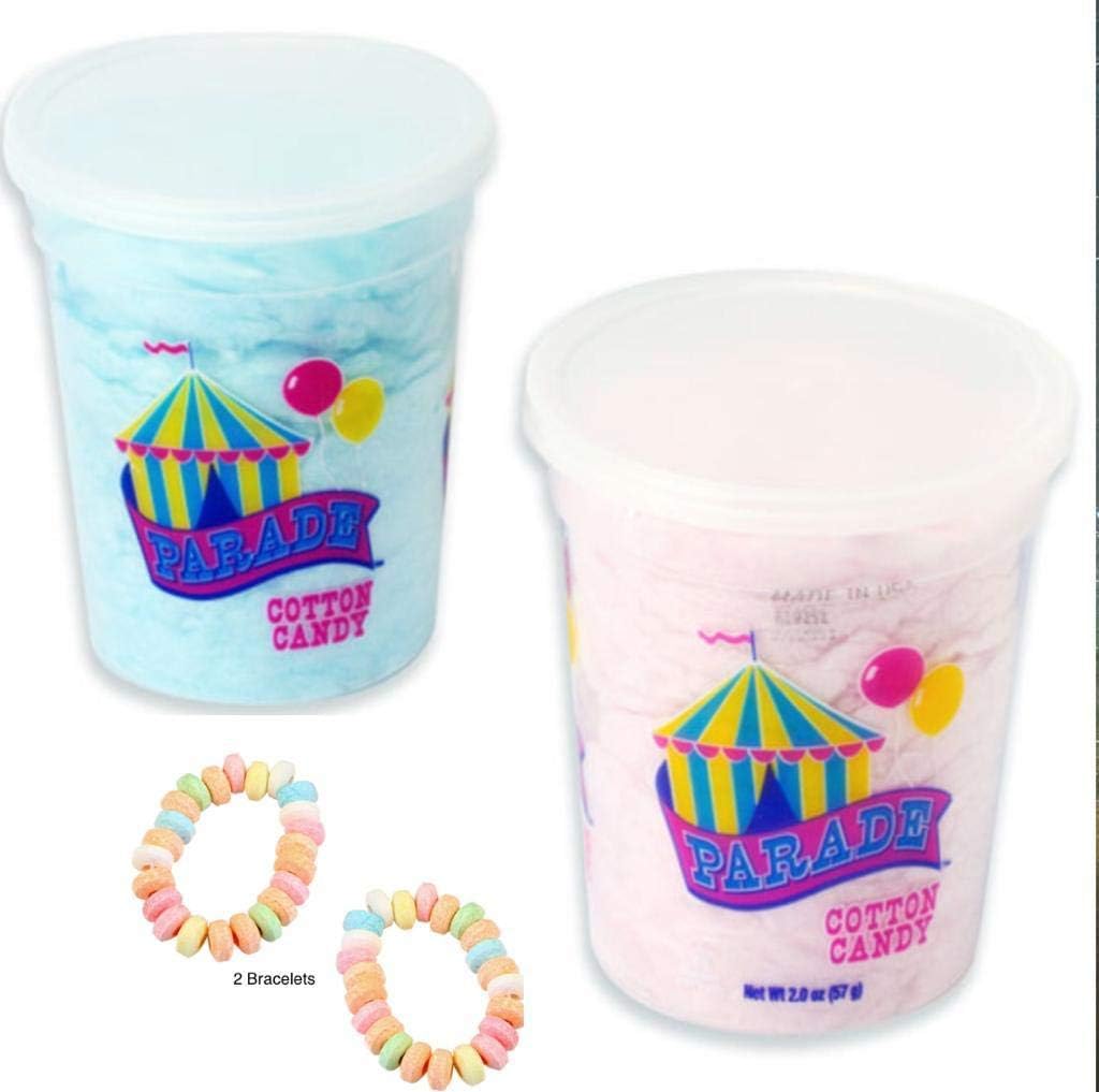 Cotton Candy, 2 - Tubs (2 oz each) 4 oz Total, Blue and Pink with 2 candy bracelets