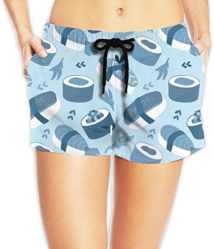 KCBHWS Japanese Sushi Pattern1 Low Waist Beach Pants Gym Mini Shorts