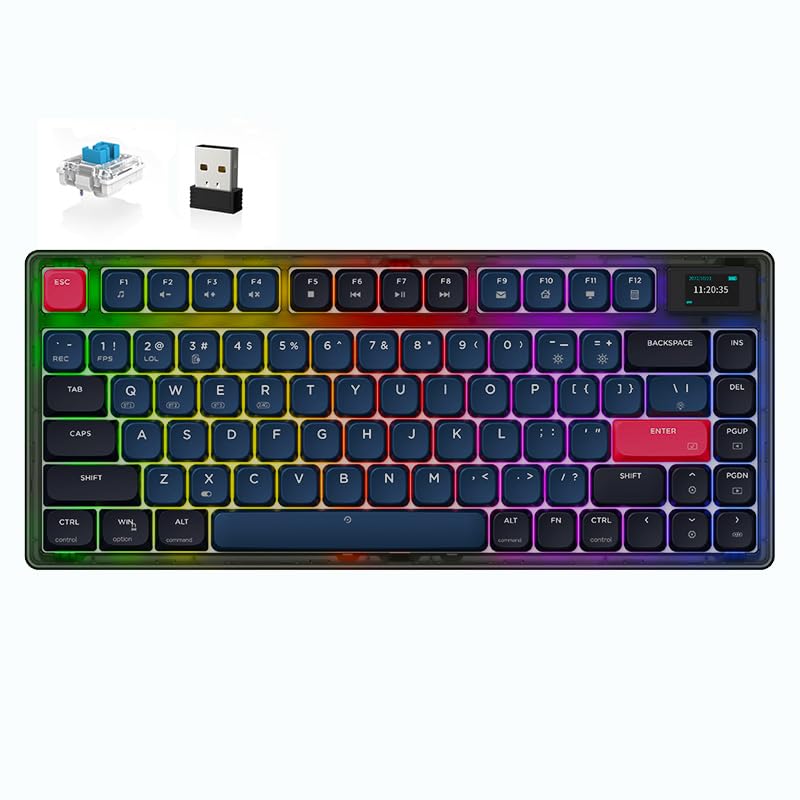 ATTACK SHARK AK832 PRO Low Profile Mechanical Keyboard, Ultra-Thin RGB Wireless 75% Gasket Gaming Keyboard with LED Screen, BT5.1/2.4G/Wired Tri-Mode, 81 Key Blue Switch Coiled USB C Cable for Mac/Win