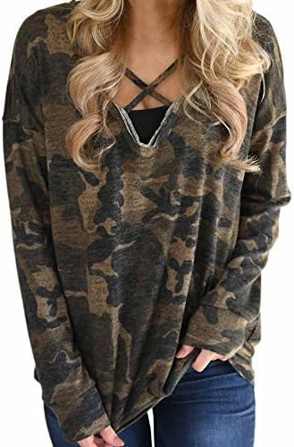 YKA Camouflage 2018 Women's Fashion Loose Long Sleeve Round Neck Pullover Shirt Blouse Top Shirt