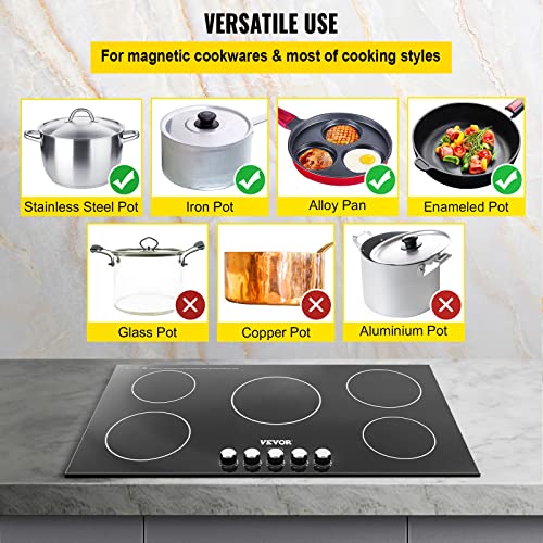 VEVOR Builtin Induction Cooktop, 35 inch 5 Burners, 220V Ceramic Glass