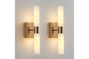 KUZZULL Modern Wall Sconces, Set of 2 Brushed Brass Gold, Frosted Glass Shade, Indoor Wall Mounted Lights, Bathroom Sconces, 36 cm, for Bedroom Wall Lamp