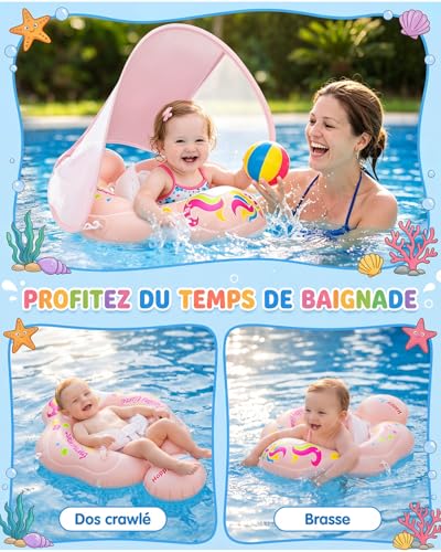 Baby Swim Ring with Removable Canopy UPF 50+, Adjustable Baby Float, Inflatable Swimming Pool, Safety Seat, Sun Protection, Waterproof, Anti-Turn, Non-Toxic, 3-36 Months