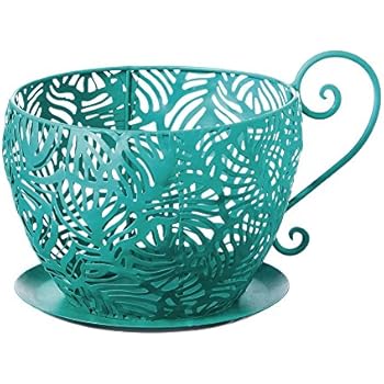 Evergreen Peacock Metal Teacup Planter
