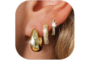 YEEZII Gold Hoop Earrings Set for Women, 14K Gold Plated Lightweight Earrings Sets for Multiple Piercing, Hypoallergenic Chunky Trendy Gold Earrings for Women Jewelry