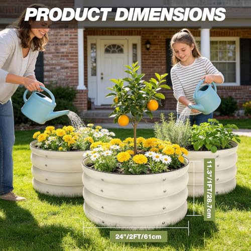 SHALL Kit de 3 piezas (61 cm x 28,8 cm) para jardinera elevada redonda, ideal para exteriores con bordes de seguridad, fácil de montar y apta para flores y frutas.
