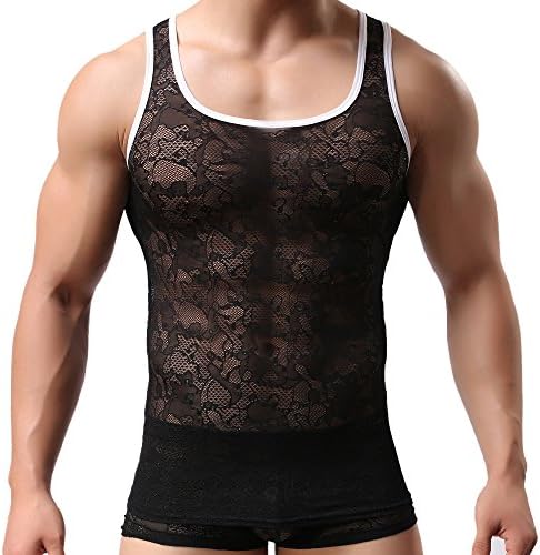 Men's Slimming Body Shaper Lace Mesh Compression Vest Mesh See-Through Tank Top Vest Lace Vest Mesh Tank Tops Summer Casual Racerback Tops Sleepwear