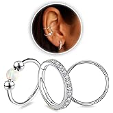6ixGosh Cartilage Hoop Earrings for Women Helix Conch Piercing Jewelry 16G/18G/20G 14K Gold Plated 316L Surgical Steel Opalite Nose Rings Hoops With Cubic Zirconia Septum Rings 8/9/10mm
