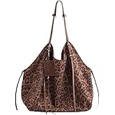 NCDUANSAN Retro women leopard print handbag, large capacity multifunctional commuting shoulder bag high-end versatile fashion