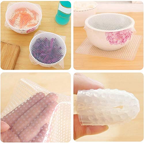 4pcs Seal Vacuum Food Magic Wrap Multifunctional Food Fresh Keeping Plastic Wrap Silicone Transparent Re-Usable Food Wraps