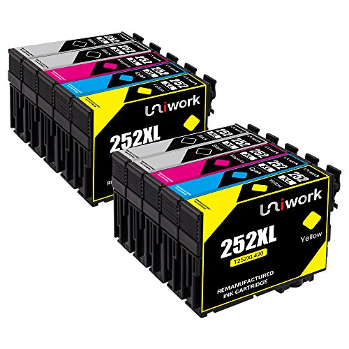 Uniwork 252 Remanufactured for Epson 252 T252520 Ink Cartridge Use in Epson Workforce Wf-3640 Wf-7610 Wf-3620 Wf-3630 Wf-7620 Wf-7110 Wf-7710 Wf-7720 Wf-7210 (10 Pack)