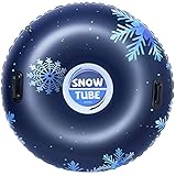 BAYKA Snow Tube for Winter Fun, Inflatable 47 Inch Heavy Duty Snow Sleds for Kids and Adults, Sturdy Sledding Tubes, Easy to Grip Handles, Carrying Bag Included