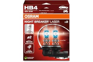 Osram Night Breaker Laser HB4, +150% More Brightness, Halogen Headlight Bulb, 9006NL-2HB, 12 V Car, Hanging Box (2 Lamps), Wh