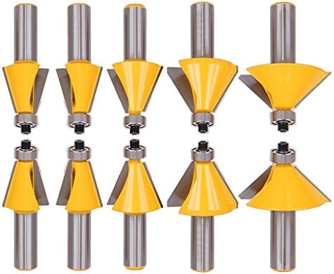 AccOED 5pcs Chamfer Edge Forming Router Bit Set 1/2" Shank 11.25/15/22.5/30/45 Degree Woodworking Cutter For Power Tools