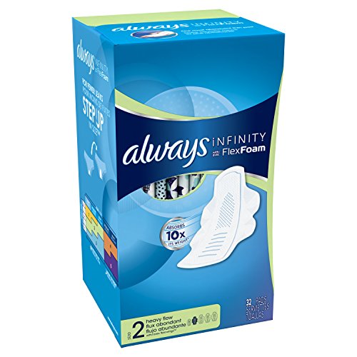 Always Infinity Unscented Pads with Wings - Heavy Flow 32-Count (Pack of 2)