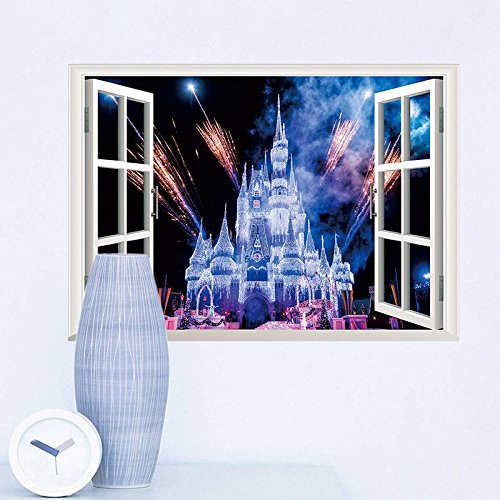 LUCKKYY® Castle Peel & Stick 3D Window View Decal WALL STICKER Decor Art Mural