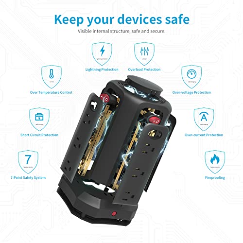 Power Strip Surge Protector Tower with 1800J Protection,12 AC Multiple Outlets Power Tower,6.5FT Extension Cord Flat Plug, for Smartphone Home Office Tablet Dorm Room