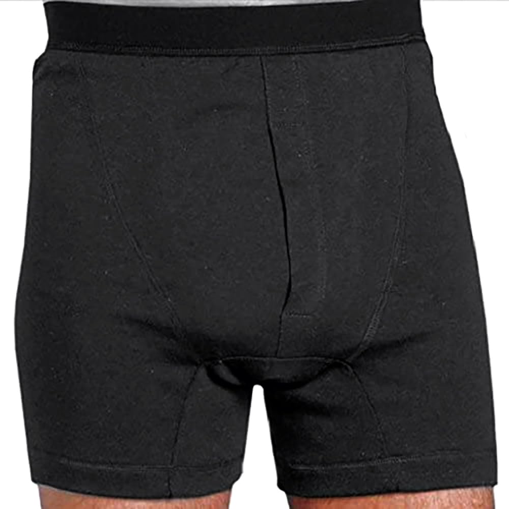Kozee Komforts Martex Washable Gents Male Boxers Incontinence Pants 350ml Capacity Open Fly - Medium 36" - 38" (91cm - 96cm) - Black