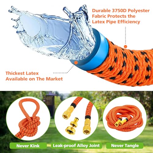 BoriYa Hose Pipe - Upgraded Expandable Garden Hoses 100ft 30m,Stretchy Hosepipe with Spray Gun,Expanding No-Kink Magic Hose with Metal Connectors,Flexible Water Hos for Garden,Pet & Car Cleaing