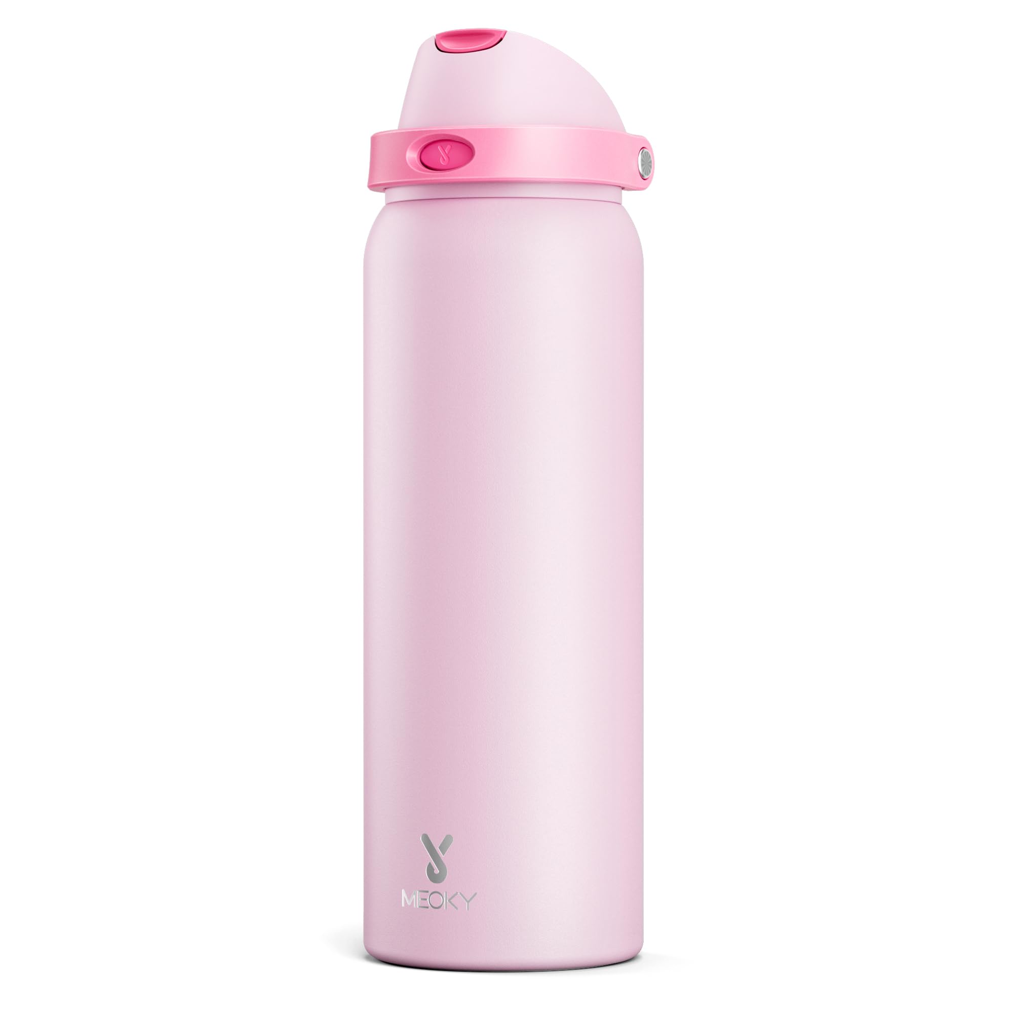 40 oz Insulated Water Bottle for Sports: Meoky Stainless Steel Water Bottle with 2-in-1 Straw and Spout Lid - Leak Proof, Cold for 24 Hours, Protective Silicone Base, BPA-Free for Women Gym, Blush Image