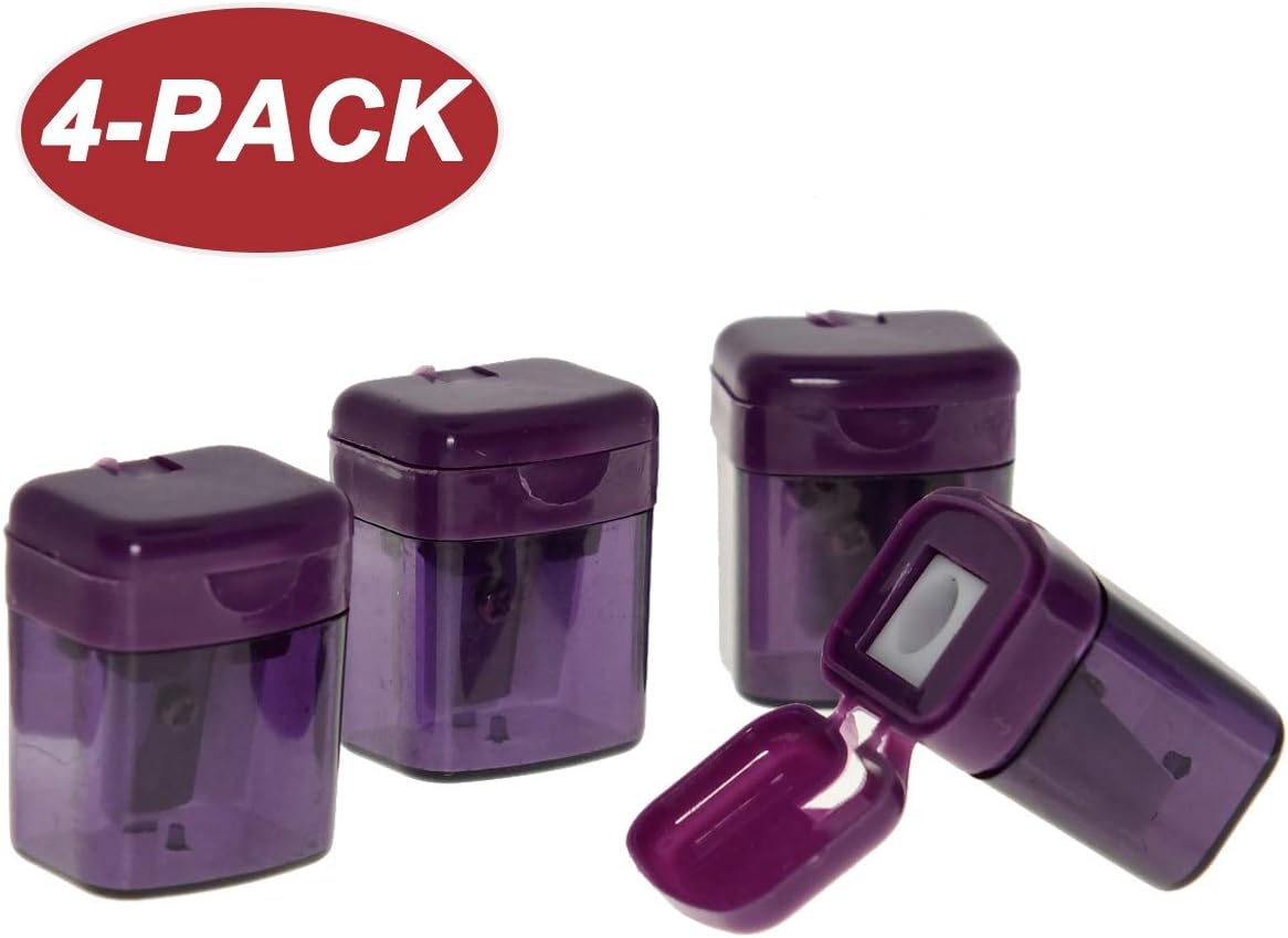 Wekoil Dual Metal Blade Sharpener Manual Colored Pencil Sharpener with Waste Container Catching Shavings Regular Pencils Graphic Pencil for Students Teachers School Home Office,Pack of 4,Purple