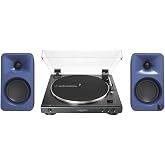 Kanto ORAME 100W Powered Reference Desktop Computer Speakers (Indigo) with 60X-BK Fully Automatic Belt-Drive Stereo Turntable - Bundle