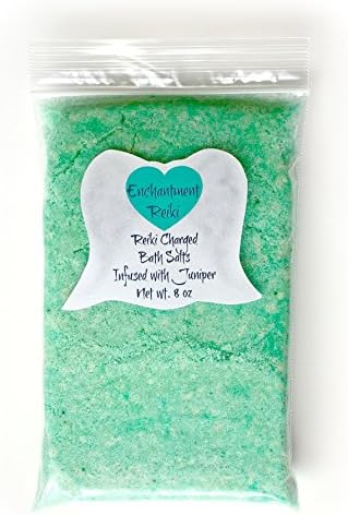 8 oz net wt. Reiki Charged JUNIPER Bath Salts Pink Himalayan Halite &amp; Epsom infused with Essential Oil