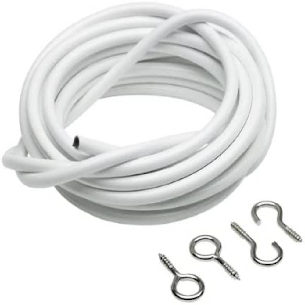 Merriway BH03842 Plastic Coated Curtain Wire with 2 Each Hooks and Eyes, 120 cm (48 inch), White