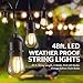 Newhouse Lighting CSTRINGLED18 Hanging Sockets | Weatherproof Technology String Light, 48 ft, Black, 48 ft