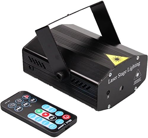 Mini Holographic Laser Projector Disco Party DJ Lighting - Red &amp; Green Stage Lights with Remote Control - Auto Strobe Flash Led Sound Activated LED Lights - Chrismas KTV Karaoke Bar Club Lights Black