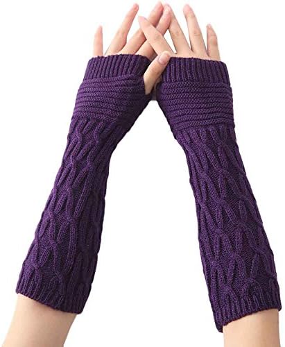 Mallclat Women Knitted Arm Sleeve Winter Gloves Warm Mitten (Purple)