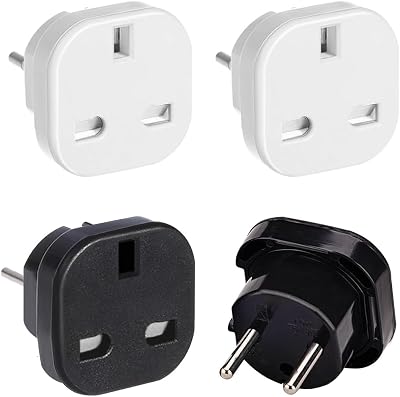 Herfair UK to Europe Plug Adapter 4 Pack Type C/E/F EU Travel Converter