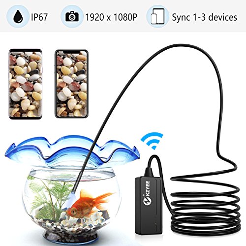 Wireless Endoscope, KZYEE 5.5mm Diameter 1080P 2.0 MP HD Semi-Rigid WiFi Borescope Inspection Camera IP67 Waterproof Snake Camera for Android & iOS iPhone Smartphone Tablet-16.5FT