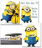 Minion Movie Photos/Prints - 4 Piece Set of Cute Minion Decor - Decorations for Bedroom, Kids Room, Boys/Girls Room, Playroom, Nursery - for Despicable Me Fans