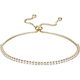 JO WISDOM Tennis Bracelets for Women 2mm Cubic Zirconia Adjustable Slider Bracelets Tennis Bracelet Fashion White/Gold Jewelry Birthday Gifts for Women