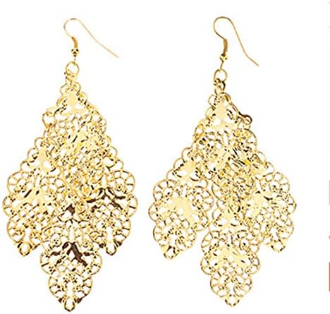 QTLI Traditional Patten Hollow Out Gold Plated Earrings