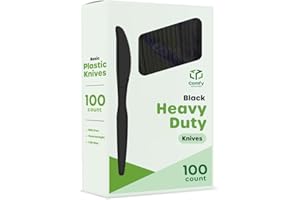 GUSTO Comfy Package [100 Pack Basic Black Plastic Knives, Heavy Duty Disposable Utensils - Perfect for Parties, Events, and Dinner