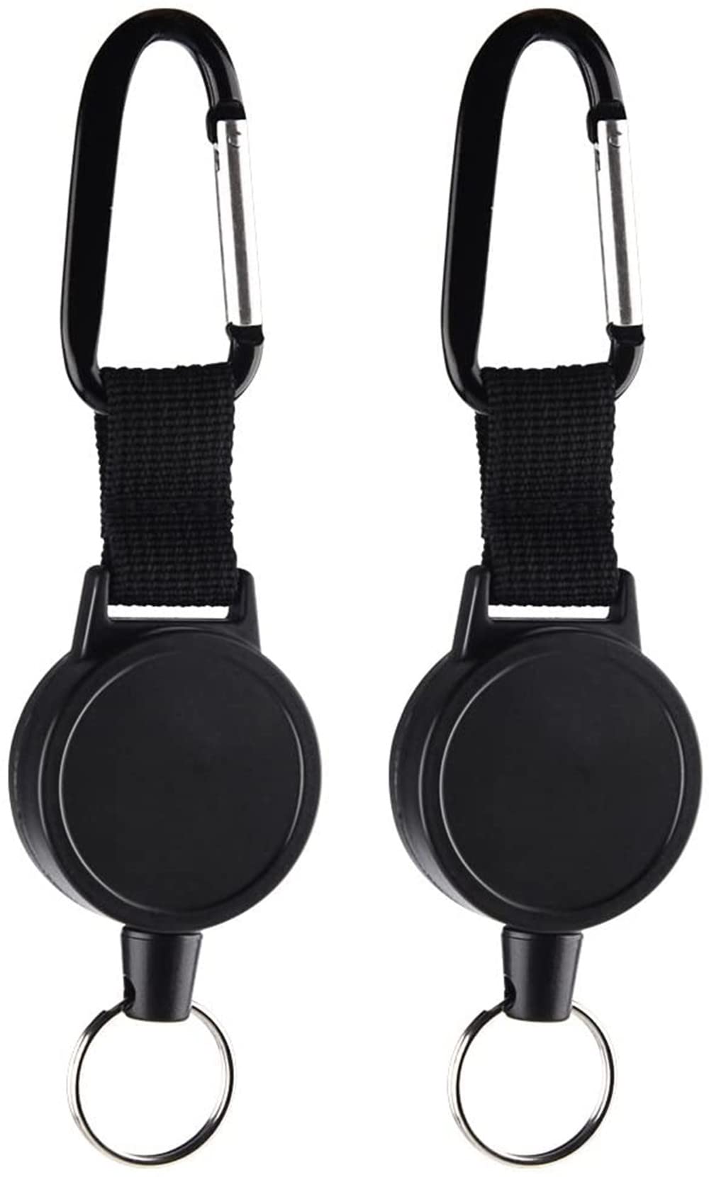 LUOXIAQIFEI Key Fob Extendable Retractable Key Chains for Car with 60 cm / 23.6 Inch Steel Wire Rope, Black (Pack of 2)