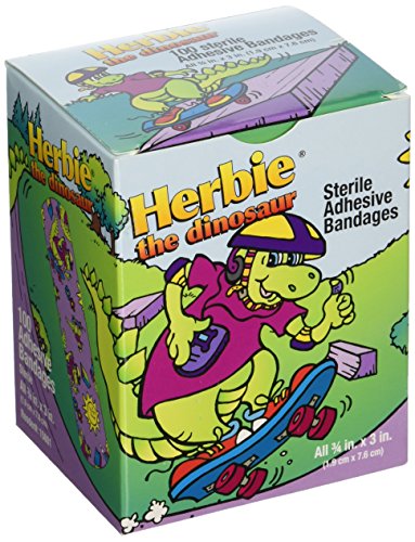 American White Cross 15601 Designer Adhesive Bandages, Sterile, Herbie the Dinosaur, 3 per 4