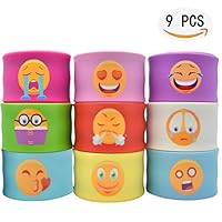 Yojoloin 9 PCS Emoji Slap Bracelets Wristband Toy Assortment Stocking Stuffers Carnival Prizes Pinata Treasure Chest Box Goodie Party Bags Fillers(9 Pack)