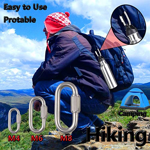 Quick-Link-Lsquirrel-304-Stainless-Steel-D-Shape-Locking-Carabiner-Heavy-Duty-Repair-Link-Pets-Keychain-for-Outdoor-Traveling-Equipment-M4-M6-M8-Capacity-200lb-600lb-1200lb-M6-10pack