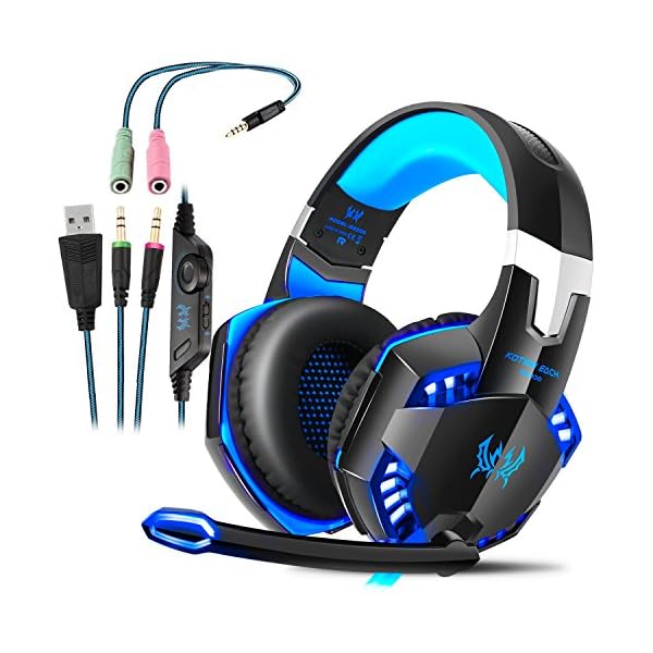 ROXTAK Cuffie Gaming,G2000 Professionali Cuffie da Gioco,cuffie gaming per  PS4,PC,Computer,3,5 mm,Microfono Stereo con riduzione del Rumore e  Controllo del Volume,Design egronomico,Connettore libero - Cuffie Hi-Fi