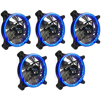 APEVIA 512L-CBL 120mm Silent Dual Rings Blue LED Fan with 32 x LEDs & 8 x Anti-Vibration Rubber Pads (5 Pk)