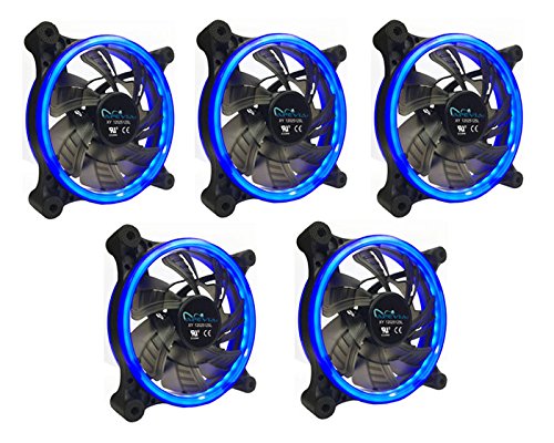 APEVIA 512L-CBL 120mm Silent Dual Rings Blue LED Fan with 32 x LEDs & 8 x Anti-Vibration Rubber Pads (5 Pk)