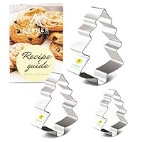 Asener Christmas Tree Cookie Cutter Set [3-Piece] - Tin Plated Steel, Perfectly Designed, Christmas Tree Shapes, Durable Cookie Cutter with Recipe Book