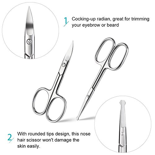 Nose Hair Scissors Beard Eyebrow Trimmer Mustache Scissors Stainless Steel Set with Storage Box