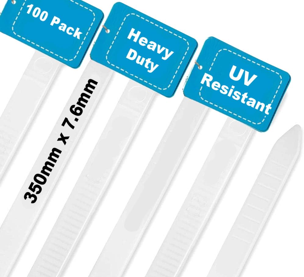 Cable Ties,350mm×7.6mm Heavy Duty with 70 kg Tensile Strength Large UV Resistant Strong Nylon Cable Zip Ties(100 Pieces),White